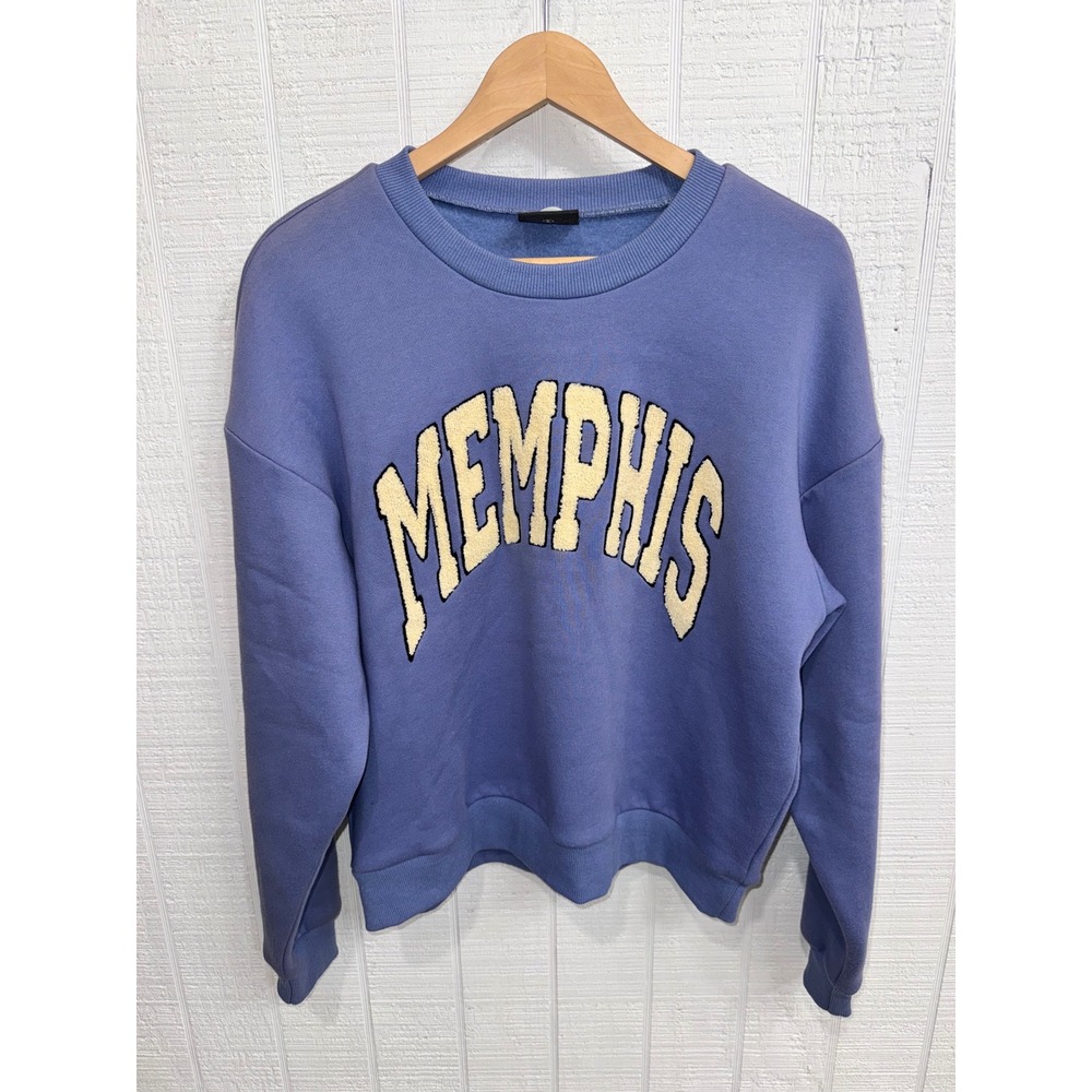 Miou Muse Memphis Graphic Sweatshirt Women Blue Sherpa Chenille Small